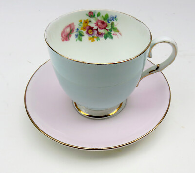 Vintage Paragon Robin Egg Duck Egg Blue Rose Teacup And Pink Saucer Mismatch