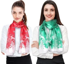 CBC Crown Christmas Tree, Deer & Holly Christmas Scarfs, 13"x60" Red, Green Set