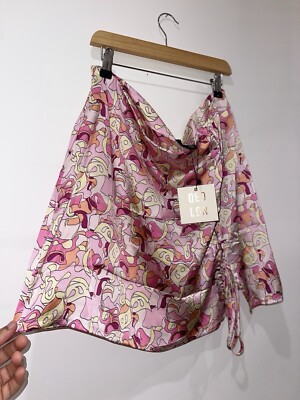 QED LONDON Satin Pink Mini Skirt With Side Tie Size UK 16