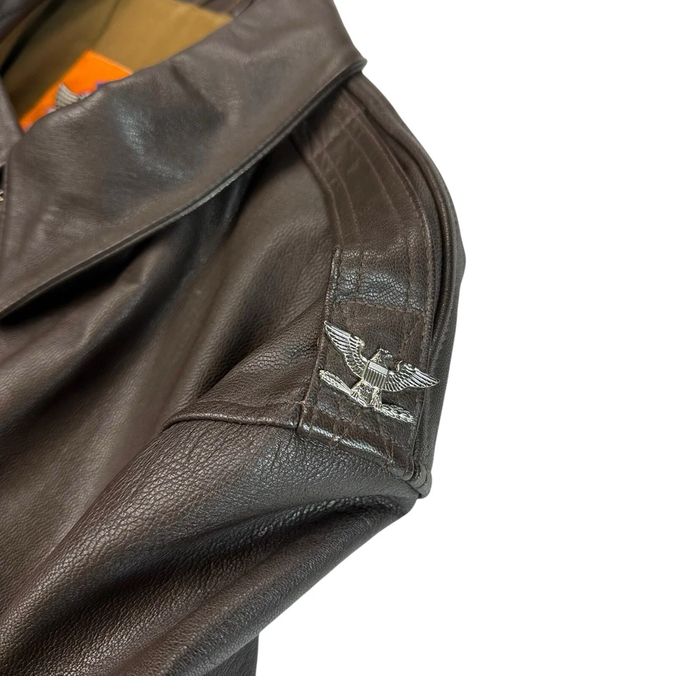 Cooper A-2 型美国空军棕色皮革轰炸机飞行员飞行夹克外套 46R 码 — 第 3/4 张图片