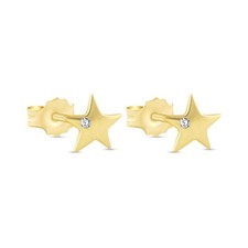 14K Solid Gold small star stud earrings cubic zirconia,Holiday Gifts