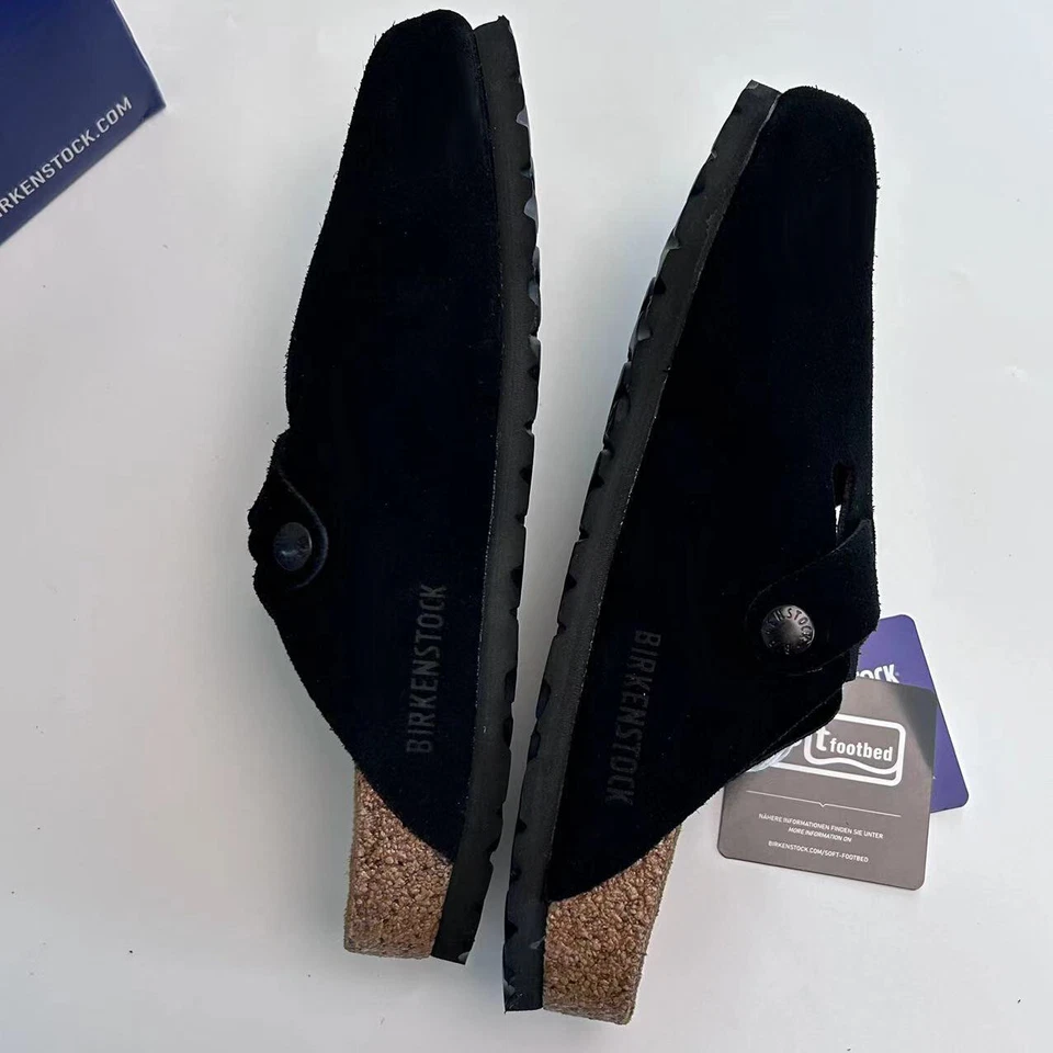 Sapatos unissex Birkenstock Boston clássico couro camurça preto estreito/largo 37-45 - Imagem 3 de 4