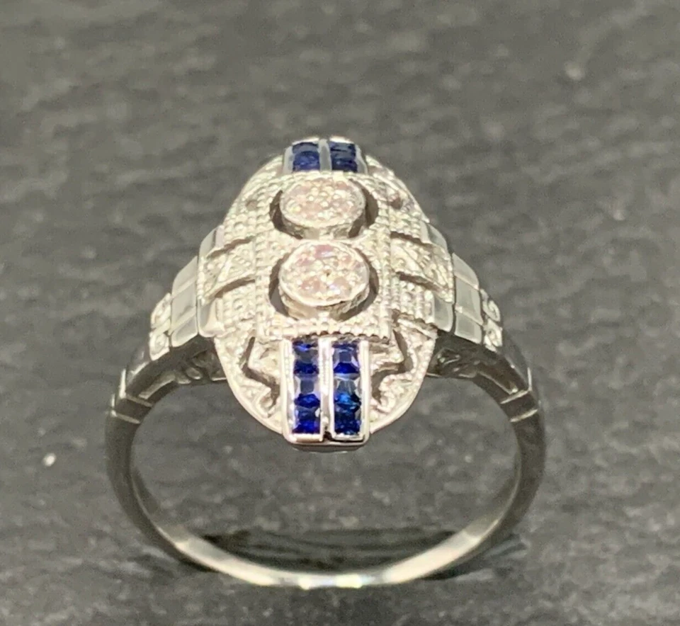 Saphir Ring  Saphir & Brillant  Art Deco   925er Silber  Gr. 54 - Bild 4 von 4