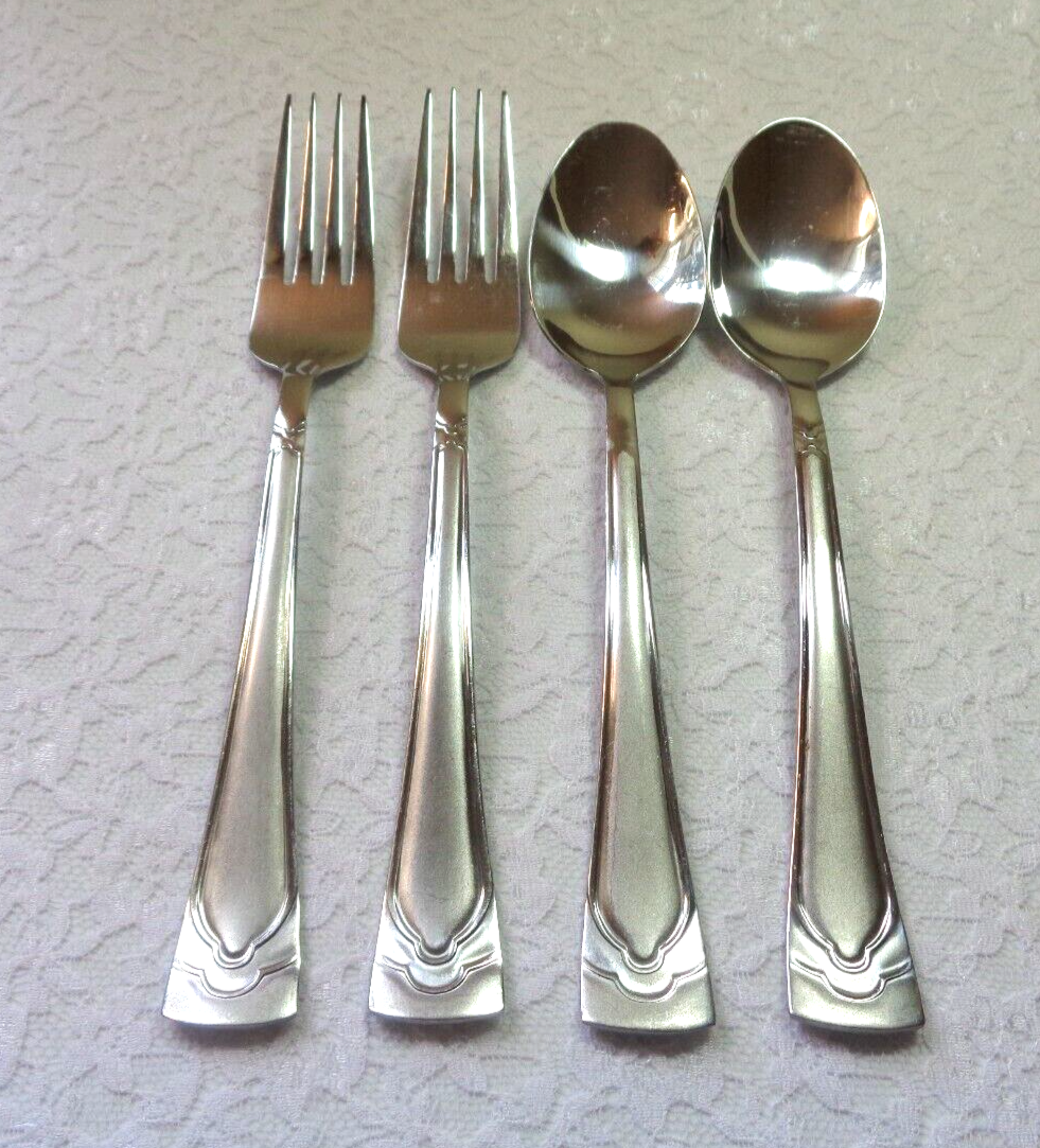 Cambridge DANA FROST Stainless Satin Handle (2) Dinner Forks & (2) Soup