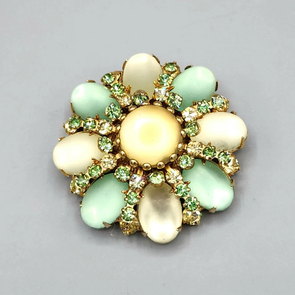 Broche Floral Jaula Estrás Vidrio Lunar Esmerilado Verde Kramer NY De Colección Foto 3 de 4