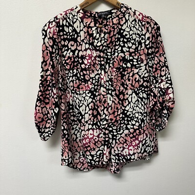 Notations Womens Petite Small PS Blouse Button Up Top Colorful Shirt