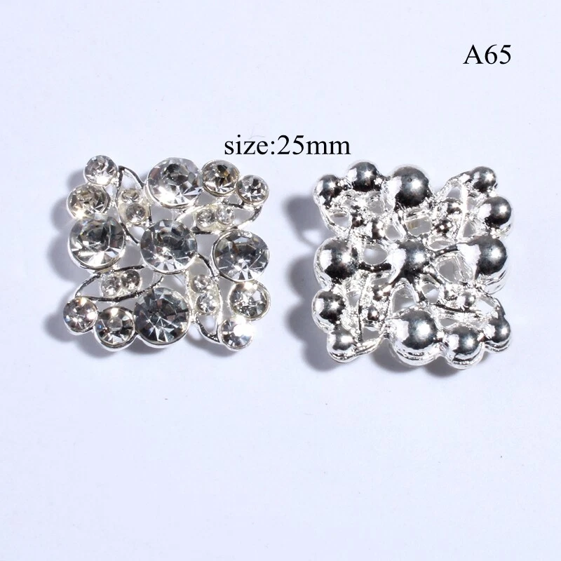15PCS 25MM Fashion Silver Crystal Button For Wedding Decoration Rhinestone - Image 2 of 2