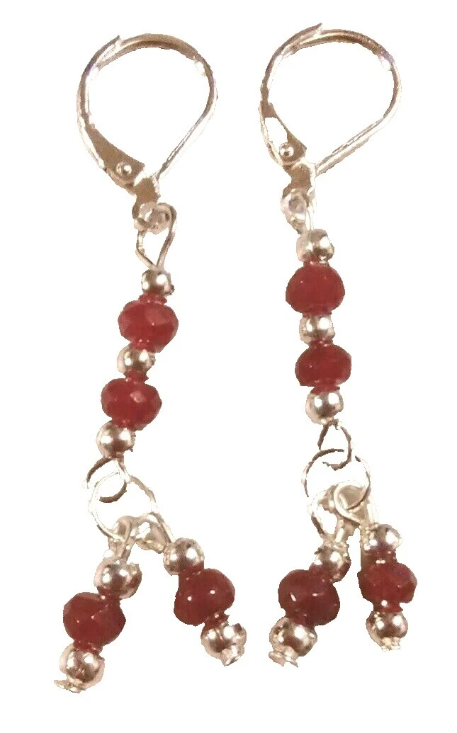 镀银 Ruby 手工耳环