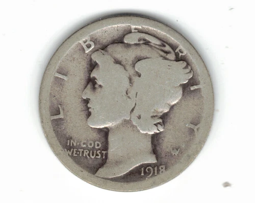 1918 D MERCURY DIME in GOOD condition ~ PLEASE SEE THE SCAN  .stk Y 104