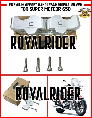 ''PREMIUM OFFSET HANDLEBAR RISERS, SILVER'' FIT FOR ROYAL ENFIELD SUPER METEOR 650