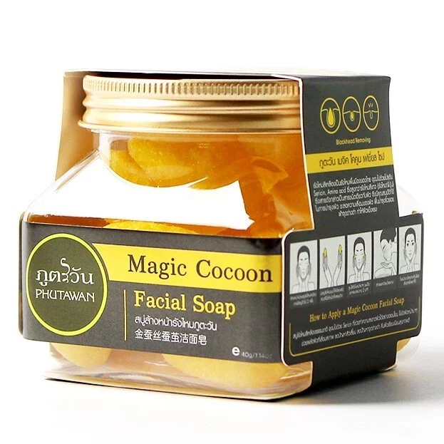 4 x Phutawan Magic Cocoon Facial Soap Natural Thai Gold Silk Magic Scrub Smooth - Image 2 of 4