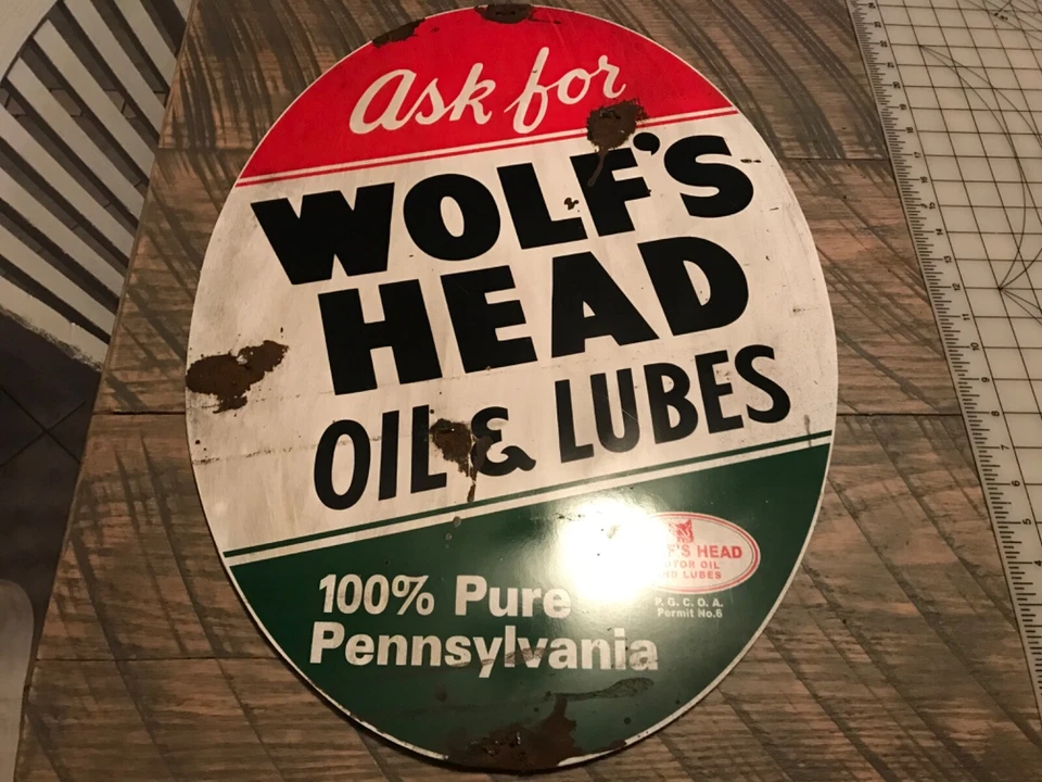 Старинный вид сарая найти стиль Wolf's Head масло и смазки дилер продажи сервис знак - Изображение 2 из 2