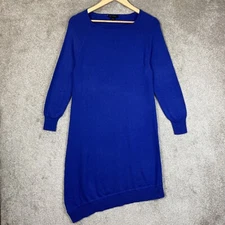 H by Halston Sweater Dress Womens Small Blue Long Sleeve Cotton Blend- 1914*