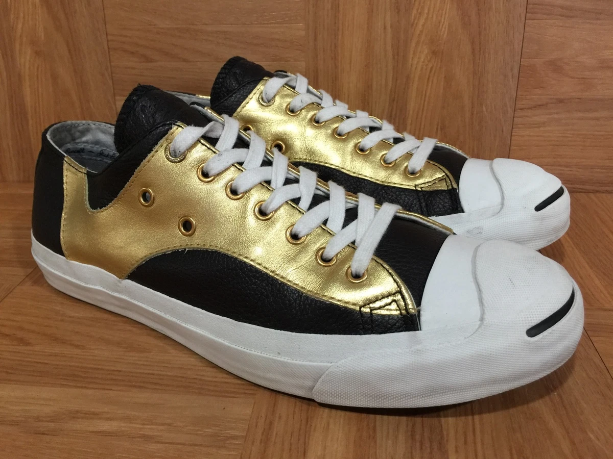 RARE Converse Jack Purcell Specialty Low OX Gold Black Leather Gig Sneakers 9