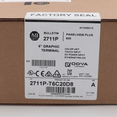New In Box Allen-Bradley 2711P-T6C20D8 PanelView Plus 6 Graphic Terminal