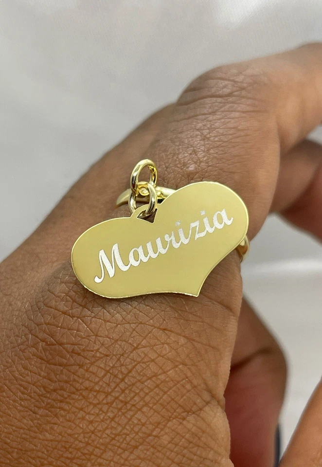 Anello con cuore pendente in argento 925 con incisione - Immagine 3 di 4