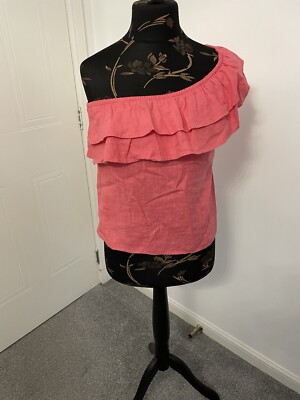 Next Petite Off The Shoulder Linen Blend Pink Top Size 12