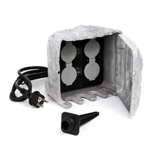 Gartensteckdose 4fach Steinoptik Außensteckdose Sensor IP44 Steckdosenstein