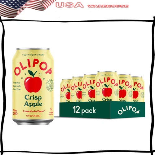 OLIPOP Prebiotic Soda, Crisp Apple, 12 fl oz (12 Pack) - Picture 1 of 2