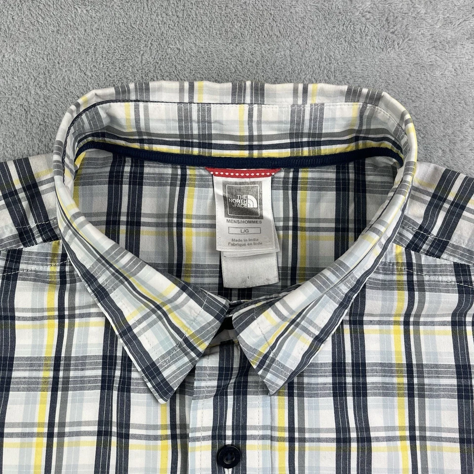 The North Face Button Up Shirt Mens Large Blue Yellow Check Short Sleeve Hiking - Image 2 of 4