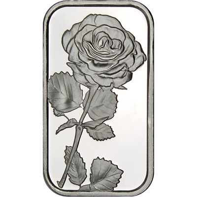 Rose Flower 1oz .999 Fine Silver Bar by SilverTowne in Red Bow
