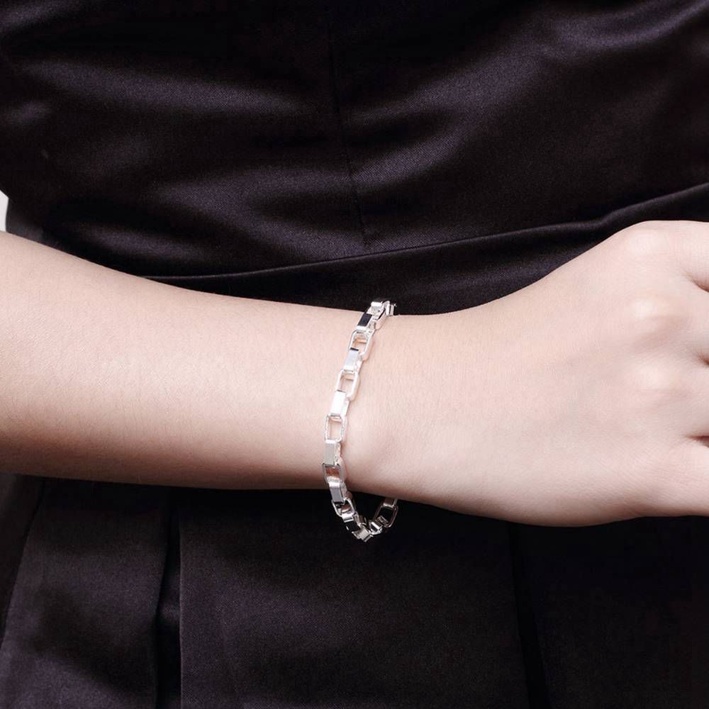 ☆TATIANA☆ Silver 925 Play Ball Chain Bracelet BR1806 925 Sterling Silver Bujukan And Elongated Octagon Link Chain