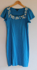 Banana Republic Womens Blue Shift Dress Embroidered Floral Square Neck Size M
