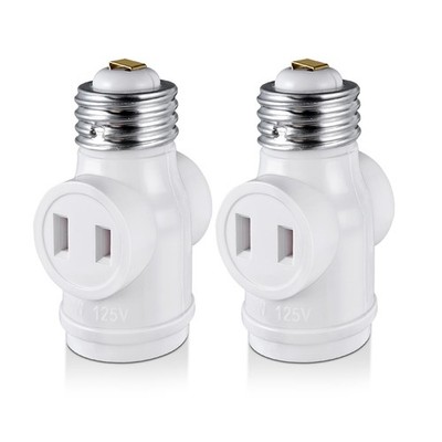 2 Outlet Light Socket Adapter, E26 Bulb to 2-Pack, White
