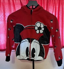 Kid 7/8 Disney Minnie Mouse Red, Black White Full Zip Hoodie Jacket Disneyland