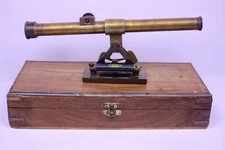 Vintage 1920 Brass Stanley Telescope Elidate Made In London With Wood Box