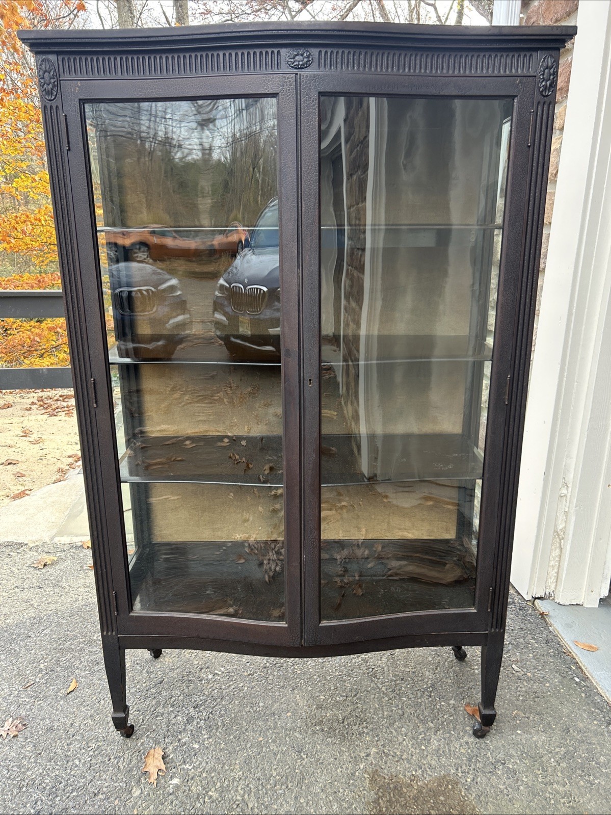 Antique wood cabinet curved glass Great Display Cabinet