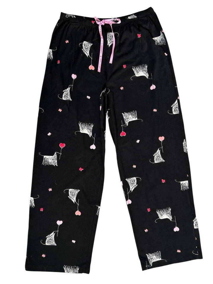 NWOT Hue Women's Soft Pj Pajamas Sleep Lounge Set, Red Black Dog Hearts, Size M - Image 4 of 4