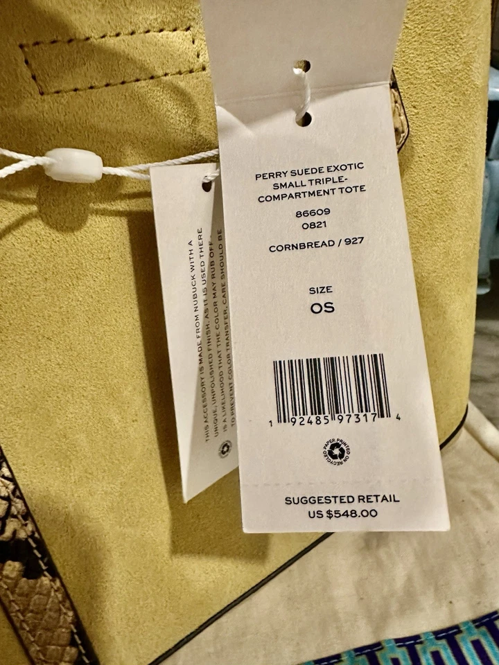 Bolso de Mano Tory Burch Perry Pan de Maíz Gamuza Serpiente Exótica Pequeño Triple Compartimento NUEVO Foto 3 de 4