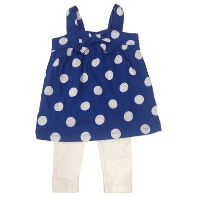 Carters Infant & Toddler Girls Baby Blue Polka Dot Shirt & White Leggings 3T