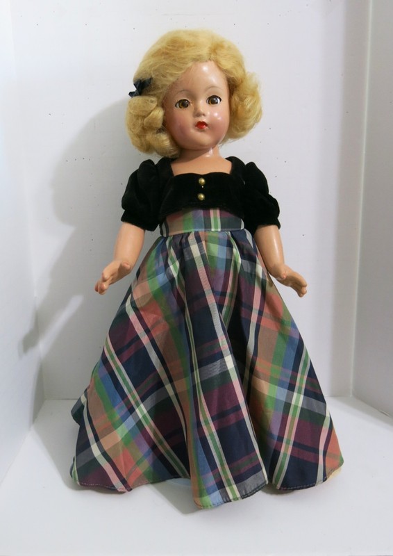15" Effanbee Compo Little Lady Blonde Mohair Brown Eyes Original Gown & Panties