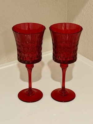 Cristal d Arques Lady Diamond Red Stemmed Glasses Set of 2 Made in France