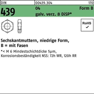 100er PACK(Stk)  000439045020060000 Sechskantmutter DIN 439 Form B BM 6 Automate