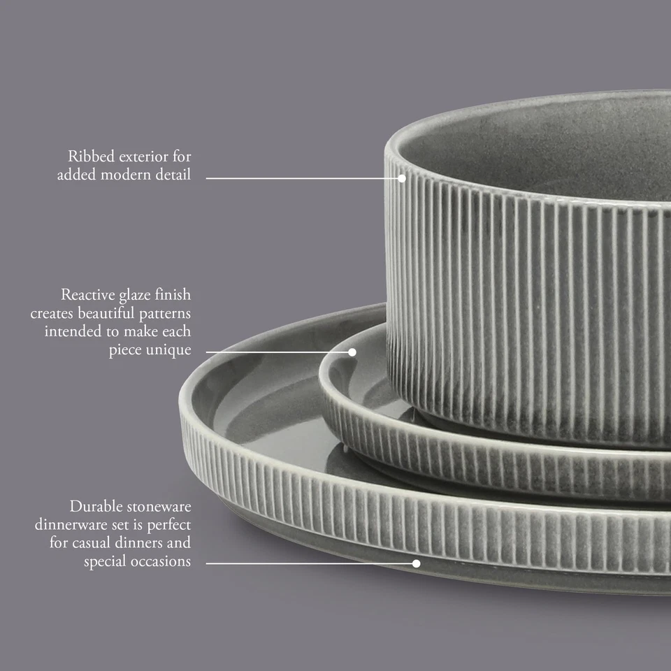 Керамические пластины Solana Coast из 12 керамических изделий с реактивной глазурью (обслуживание для 4)... - Изображение 3 из 4