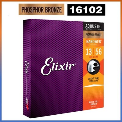 Elixir Acoustic Guitar Strings Phosphor Bronze Nanoweb Coated Medium 13-56  US