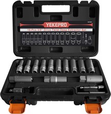 16Pcs 3/8" Deep Well Bolt Extractor Set, Spark Plug Removal Extraction Socket To