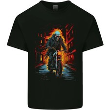 Camiseta de algodón ligero Fire Skull Rider Café Racer motocicleta motociclista para hombre