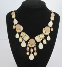Opalescent Crystal Dangle Bead Collar Necklace Gold Tone 18" Charming Charlie