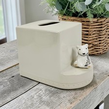 Nora Fleming Retired Pearl Dot Tissue Box Cover Off White Ceramic & Polar Brrr