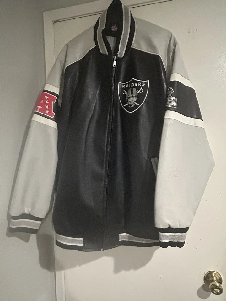 复古 Oakland Raiders GIII 皮革夹克成人 5 Xl 全拉链 AFC 90 年代 — 第 3/4 张图片