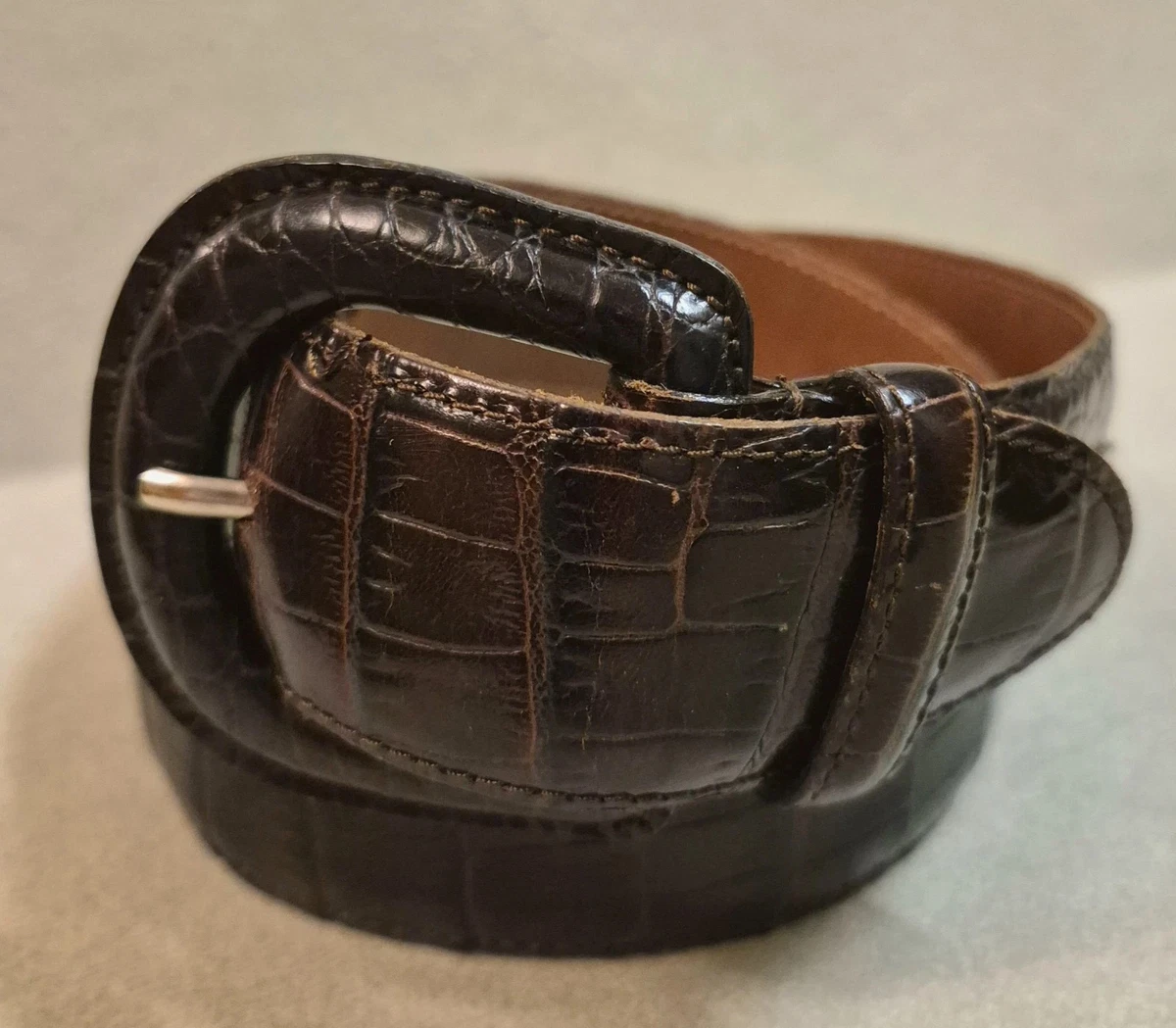 Ralph Lauren Belt Women\'s 32 Brown Genuine Crocodile Leather Wide Italy Lauren Ralph Lauren Brown Crocodile/Alligator Belts for  main image 3