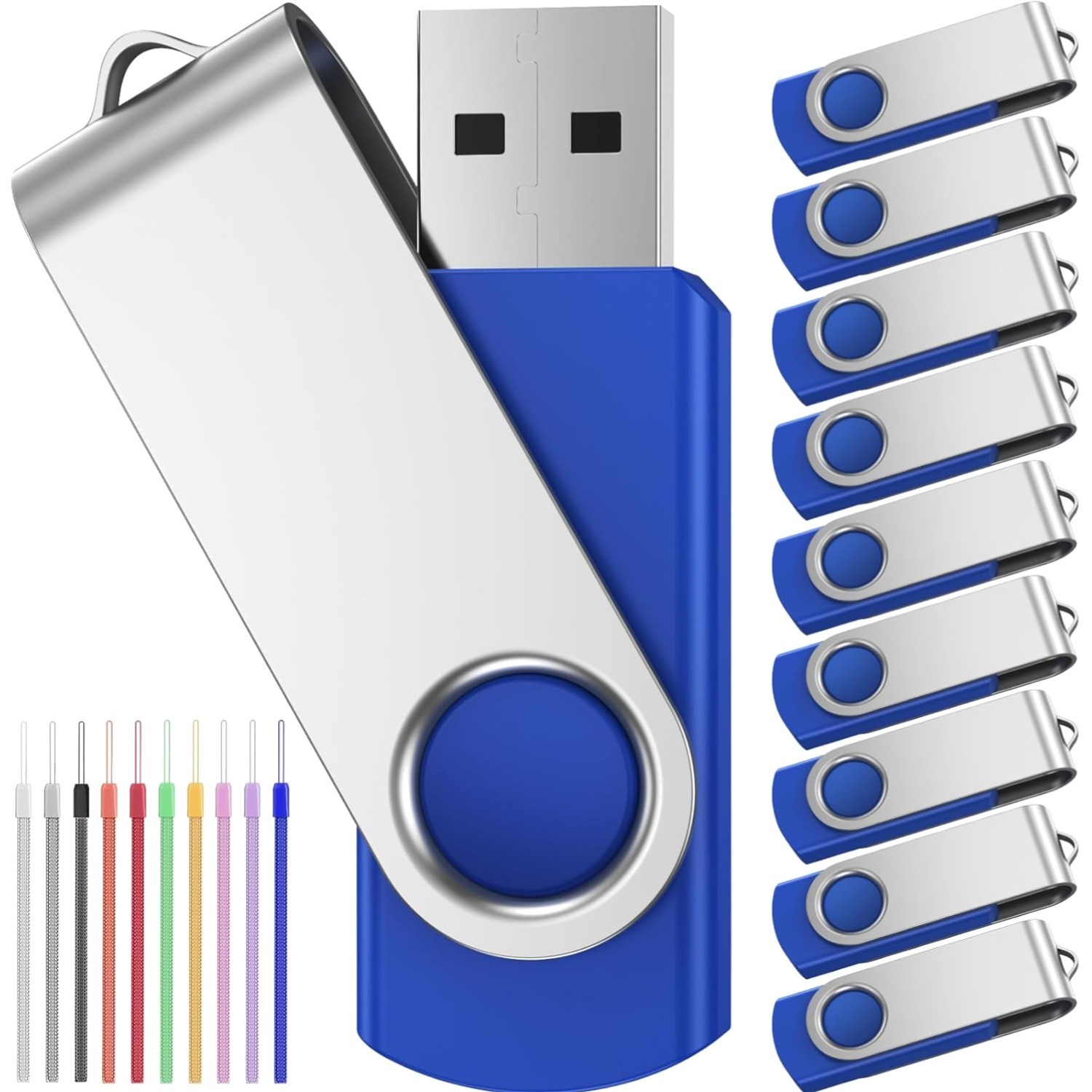 Lot de 10 clés USB 16 Go rotatives bleues pour ordinateur PC