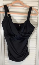 Lands End Twist Front Tankini U/W Top with Adjustable Straps Womens Sz 8DD Black