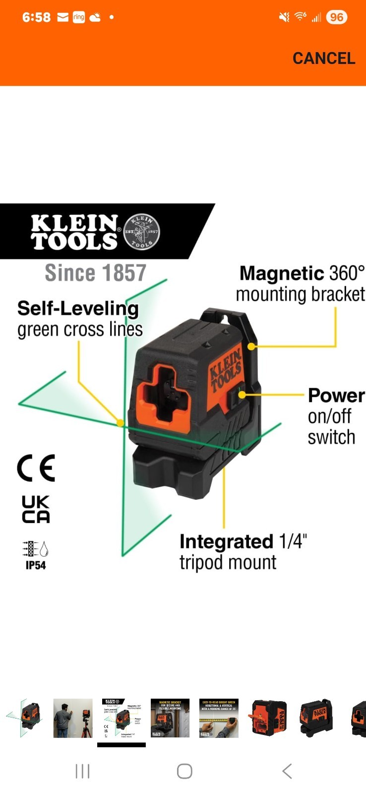 Klein Tools Mini Cross Laser Level With Magnetic Bracket And Green Laser Lines