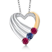 925 Silver and 10K Yellow Gold Created Ruby and Created Sapphire and White Lab