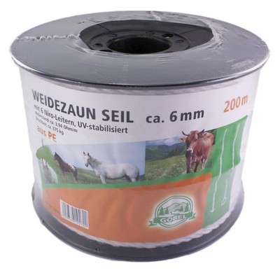 200m Weidezaunseil Elektroseil weiß 6mm 6x0,18 Niro Elektrozaun Pferdezaun Litze